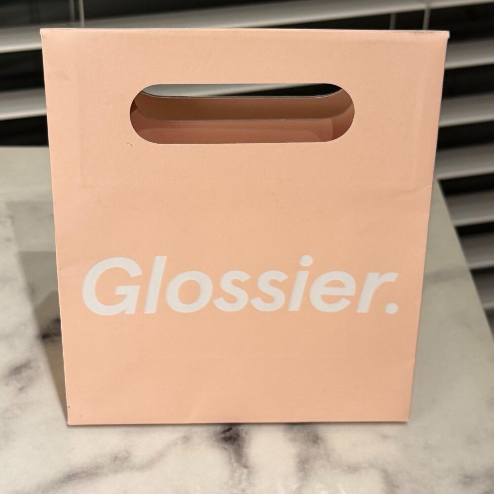 Glossier Pink Gift Bag White Logo Shopping Bag Collectible 6.5x5.5 Excellent